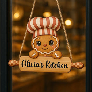 PERSONALIZABLE Kitchen Wooden Sign, CUSTOM Gingerbread Chef Rolling Pin Wall Hanging, Cute Bakery Decor, Christmas Gift for Friends & Family