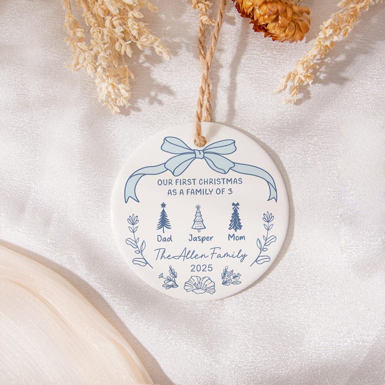 Personalised First Christmas As a Family of 2/3/4/5 Christmas Bauble, Family Tree Christmas Bauble, 2025 Family First Christmas Ornament