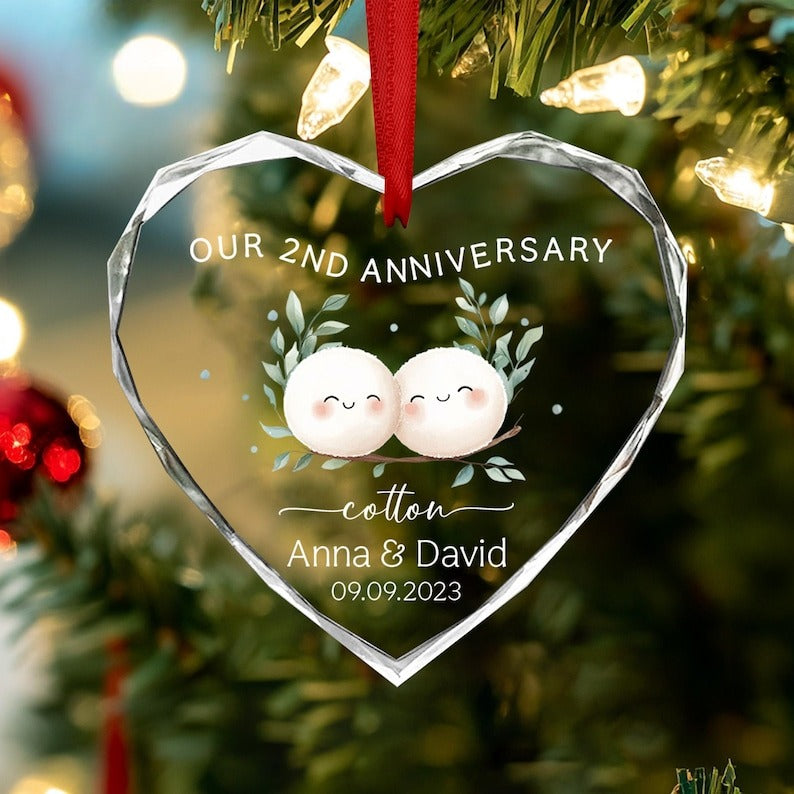 Second Wedding Anniversary Ornament, Cotton Wedding Anniversary Gift,Anniversary Gift, 2nd Wedding Anniversary Cotton, Gift for Wife Husband