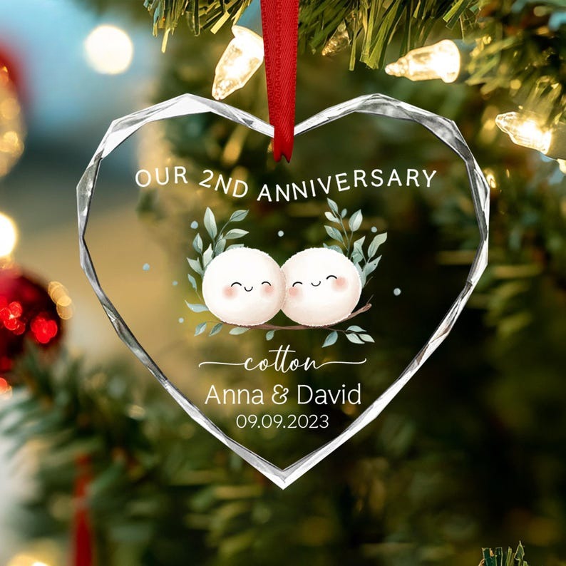 Second Wedding Anniversary Ornament, Cotton Wedding Anniversary Gift,Anniversary Gift, 2nd Wedding Anniversary Cotton, Gift for Wife Husband