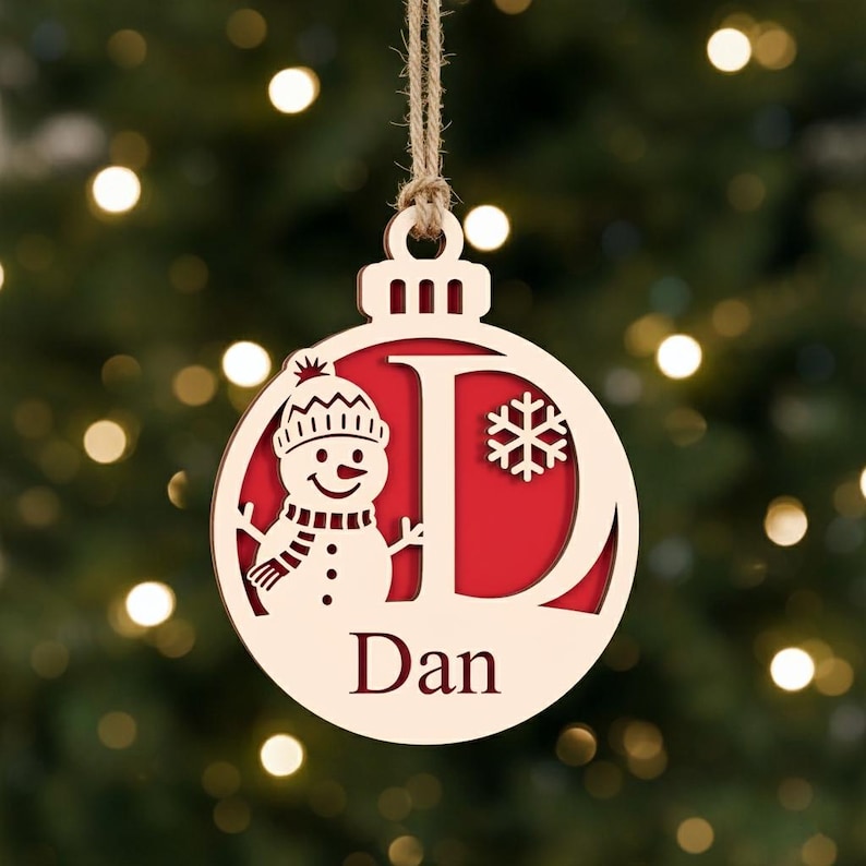 Christmas Balls Monogram, Snowman Bauble , Custom Name Ornament,Tree Ornaments