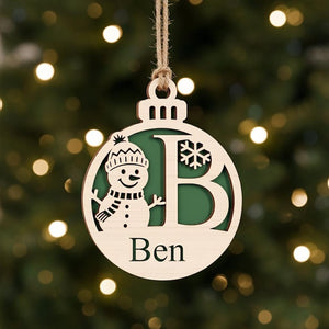 Christmas Balls Monogram, Snowman Bauble , Custom Name Ornament,Tree Ornaments