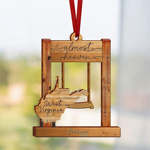 WV Almost Heaven Swing Wooden 2 Layerd Ornament, West Virginia Home Decor, West Virginia Ornament, WV Lover, West Virginia State Ornament