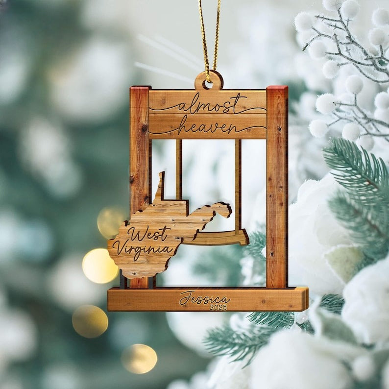 WV Almost Heaven Swing Wooden 2 Layerd Ornament, West Virginia Home Decor, West Virginia Ornament, WV Lover, West Virginia State Ornament