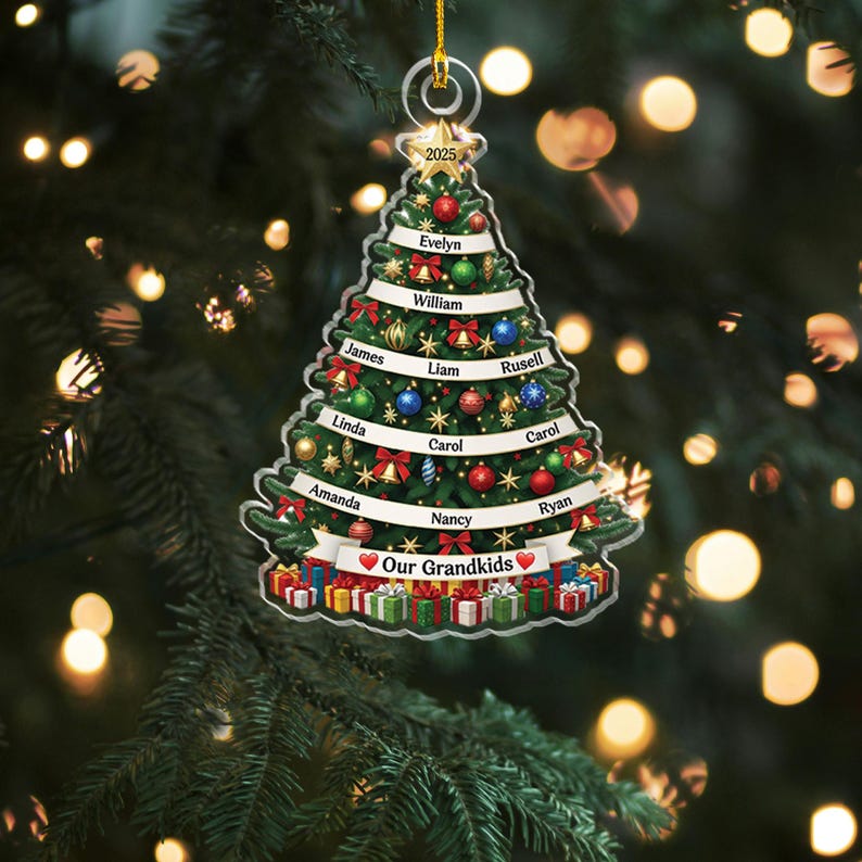Personalized Grandkids Christmas Tree Ornament 2025 - Custom Acrylic Holiday Gift with Names - Our Grandkids Xmas Tree Decor