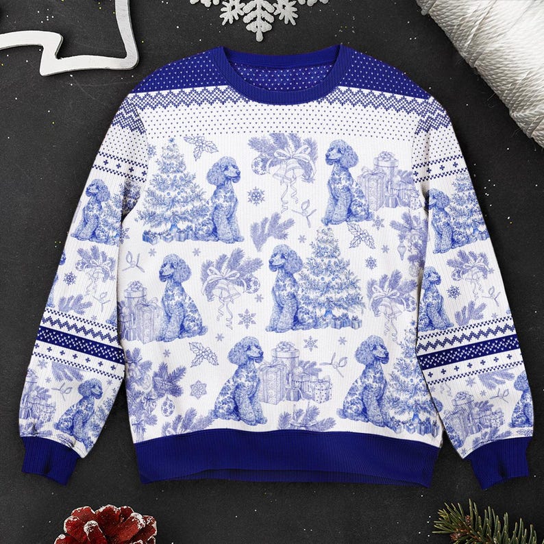 Custom Dog Breeds Christmas Tree, Toile De Jouy, Personalized Ugly Sweater, Gift For Dog Lovers, Merry Christmas Gift, Gift for Her.