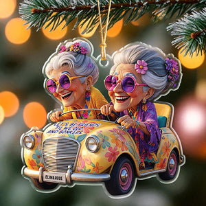 Bestfriends Name Ornament, Funny Old Ladies in Car, Personalized Friendship Christmas Gift, Gift for Lifelong Friends, Gift for Grandmas