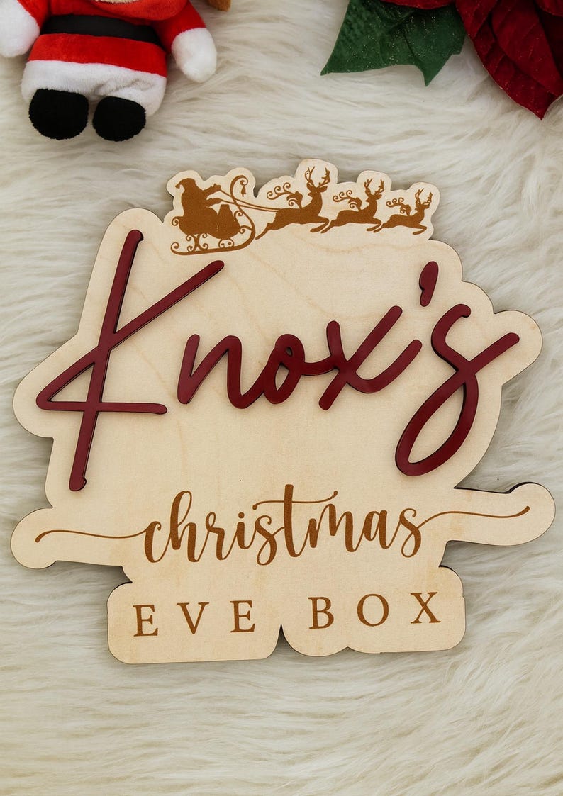 Custom Christmas Eve Box Name Sign | Personalized Wooden Plaque | Holiday Keepsake for Christmas Eve Box | Custom Kids Christmas Decoration