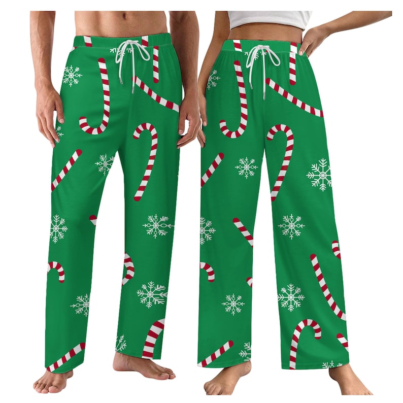 Christmas Candy Cane Fleece Pajama Pants: Holiday Lounge Sleepwear, Xmas Wide Leg Bottoms