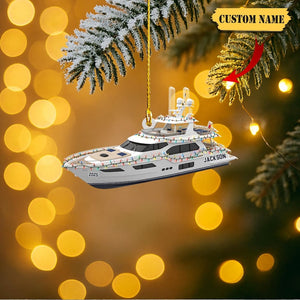 Personalized Yacht Ornament 2025 – Custom Name Flat Acrylic Boat Christmas Tree Decoration, Unique Holiday Gift for Sailing & Ocean Lovers
