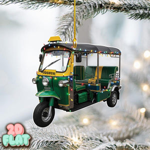 Personalized Tuk Tuk 2D FLAT Ornament, Custom Name Auto Rickshaw Christmas Tree Decoration, Holiday Gift for Travelers, Drivers, Asia Lovers