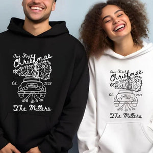Custom Name First Christmas Married Matching Couple Sweatshirt, Just Married Sweater, Merry and Married Sweatshirt, Newlywed Gift for Bride