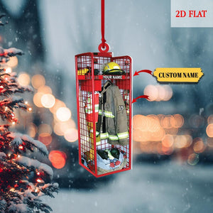 Personalized Firefighter Gear Locker Ornament with Custom Name & Number, 2D Flat Fireman Christmas Tree Decoration, Christmas Gift Decor