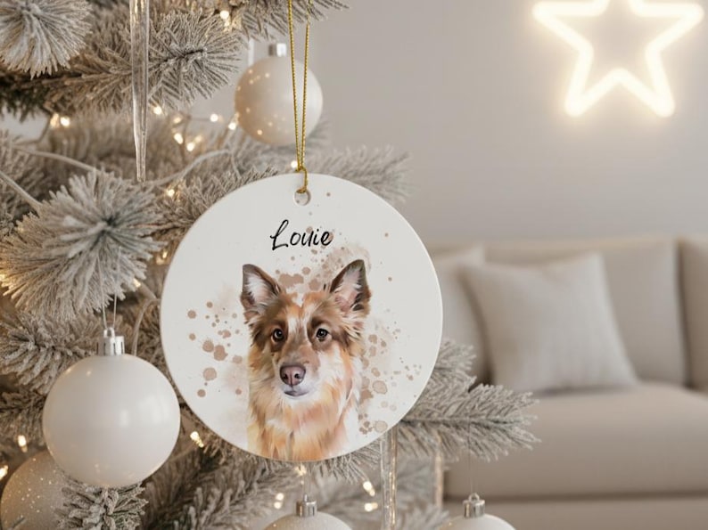 Custom Pet Portrait Ceramic Ornament by Using Pet Photos, Personalized Dog Christmas Keepsake, Pet Loss Remembrance Ornament