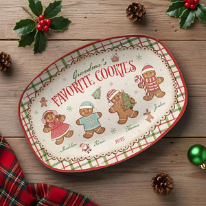 Custom Grandma's Favorite Cookies Plate, Personalized Gingerbread Christmas Plate, Grandkids Names, Grandma Gift, Christmas Gifts
