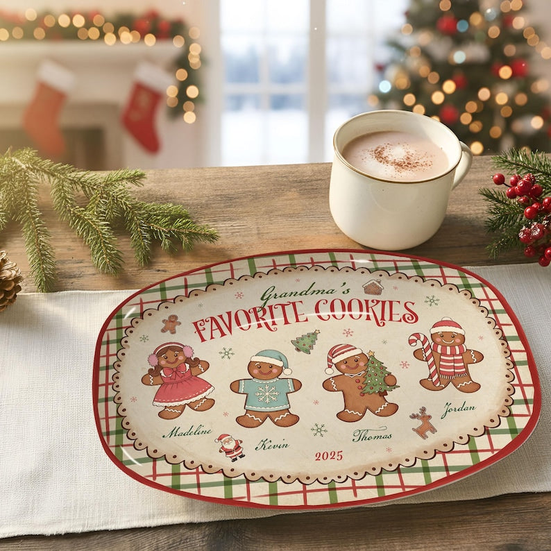 Custom Grandma's Favorite Cookies Plate, Personalized Gingerbread Christmas Plate, Grandkids Names, Grandma Gift, Christmas Gifts