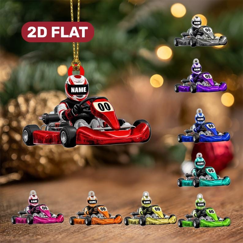 Personalized Go Kart Ornament Custom Racer with Name & Number Christmas Tree Gift for Karting Kids, Racing Fans, or Motorsports