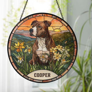 Custom Pet Portrait Stained Glass Suncatcher, Stained Glass Dog Memorial, Custom Dog Portrait from Photo, Pet Memorial Gift, Window hangings