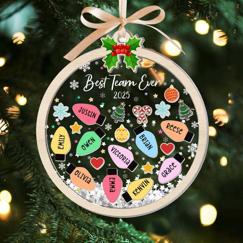 Custom Best Team Christmas Ornament, Best Team Ever Christmas 4D Shaker Ornament, Christmas Gift for Coworker, Team Members Name Gift