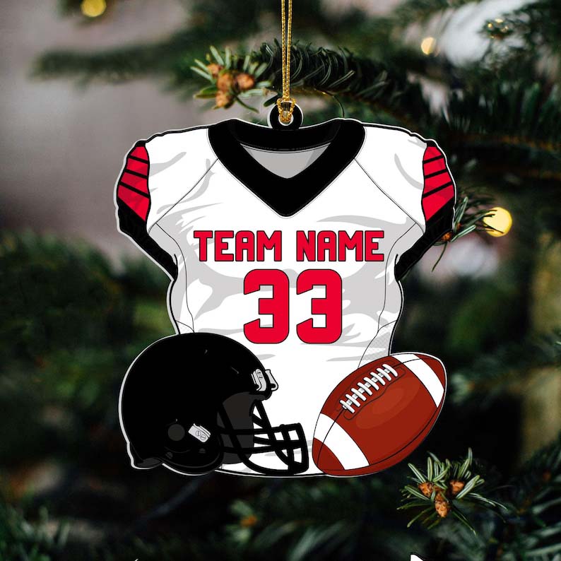 Personalized American Football Uniform 2D Flat Ornament NOT 3D, Football Helmet And Ball, Gift For Football Player, Christmas Fan Ornament