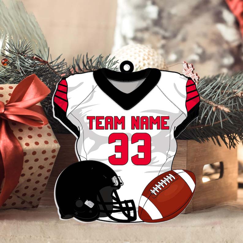 Personalized American Football Uniform 2D Flat Ornament NOT 3D, Football Helmet And Ball, Gift For Football Player, Christmas Fan Ornament