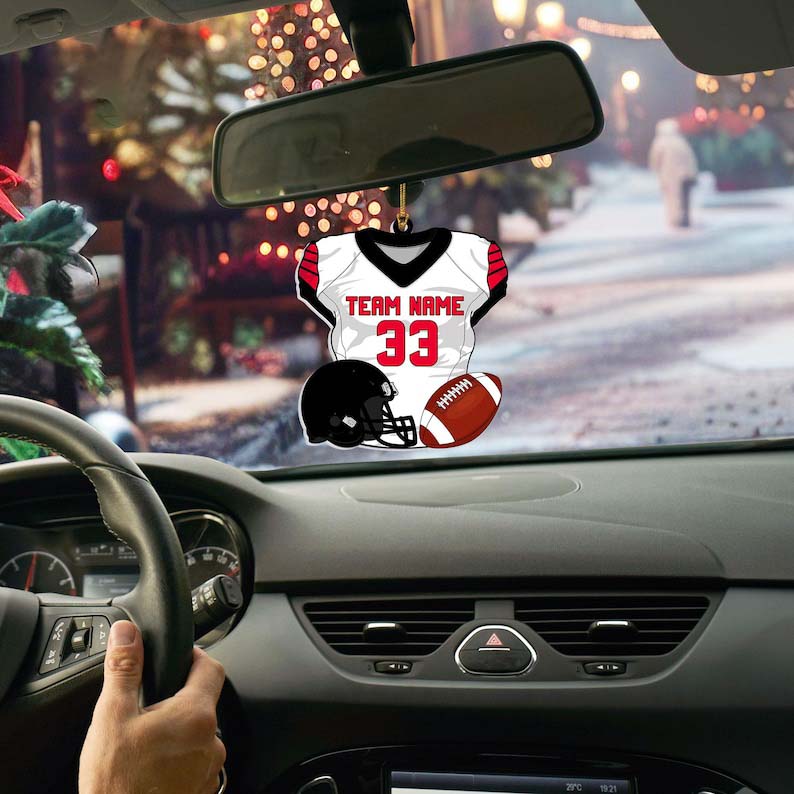 Personalized American Football Uniform 2D Flat Ornament NOT 3D, Football Helmet And Ball, Gift For Football Player, Christmas Fan Ornament