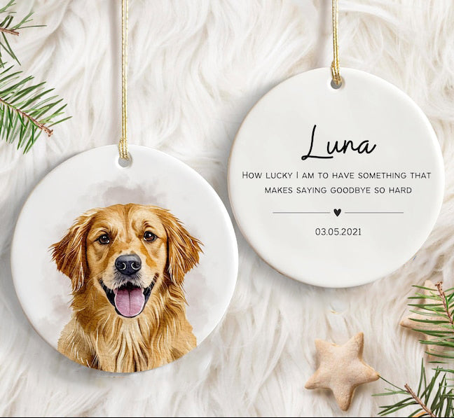 Personalized Pet Watercolor Ornament Using Pet's Photo + Name - Custom Ornament Christmas Dog Ornament Personalized Dog Ornament Custom Dog