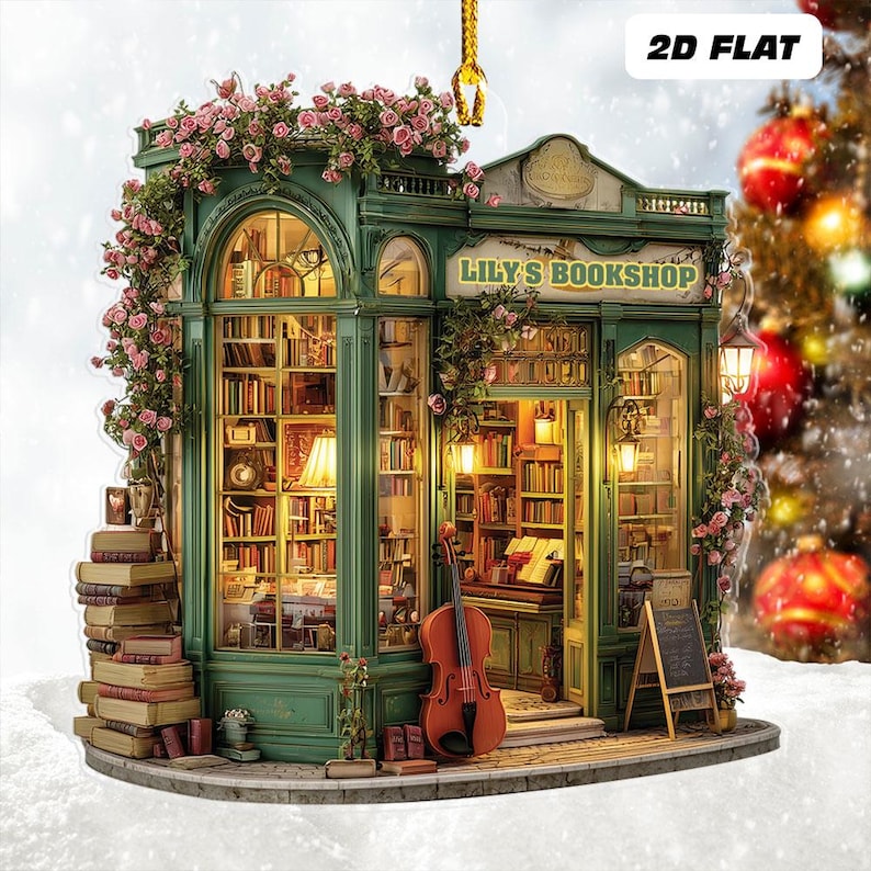 Personalized Antique Bookstore Ornament, Christmas Book Lover Home Decor, Custom Bookstore Ornament, Unique Gift For Book Lovers And Readers