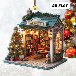 Personalized Miniature Christmas Bookstore Ornament, Antique Bookshop Decor With Tree & Lights, Book Lovers Gifts, Bookish Ornament 2025