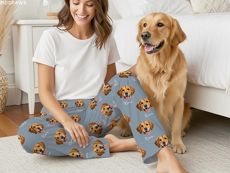 Custom Pet Face Pajama Pants Using Pet Photo + Name Personalized Dog Pajamas Custom Cat Pyjamas Dog Pjs Cat Pajamas for Women Pet Lover Gift