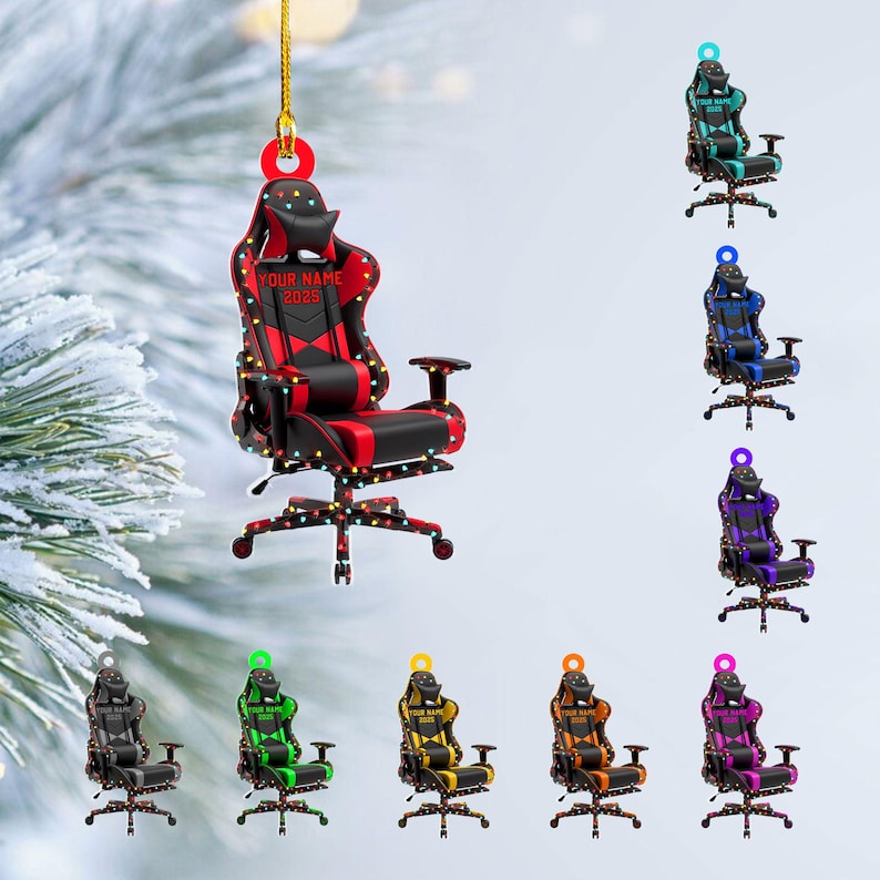 Personalized Gaming Chair Christmas Light Shape Flat Ornament, Gaming Ornament, Gamer Christmas 2025 Ornament, Christmas Gift for Boys
