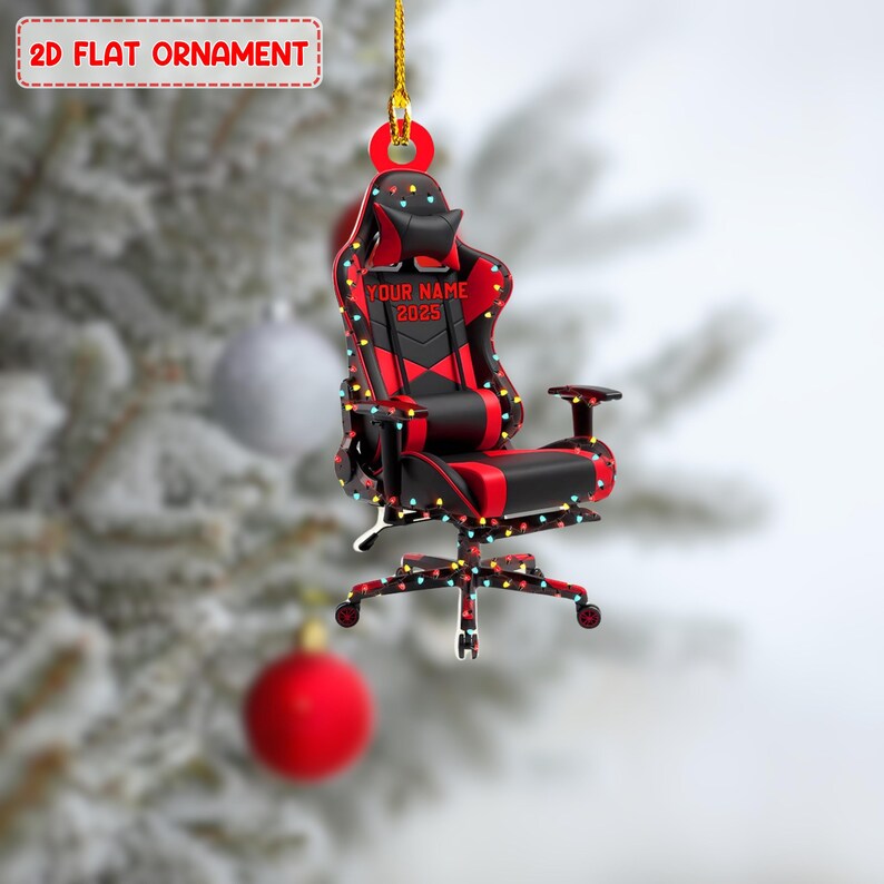 Personalized Gaming Chair Christmas Light Shape Flat Ornament, Gaming Ornament, Gamer Christmas 2025 Ornament, Christmas Gift for Boys