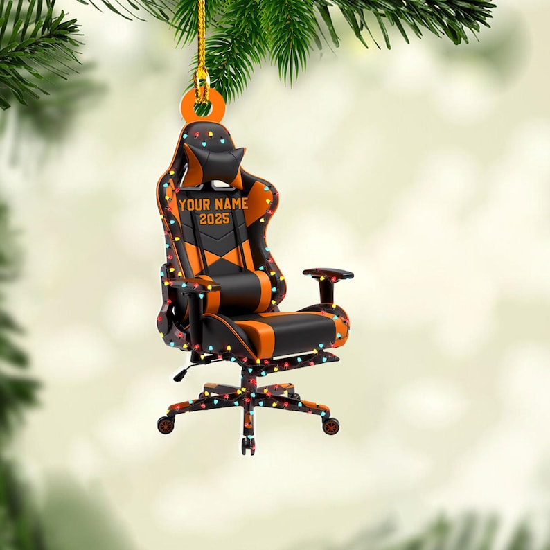 Personalized Gaming Chair Christmas Light Shape Flat Ornament, Gaming Ornament, Gamer Christmas 2025 Ornament, Christmas Gift for Boys