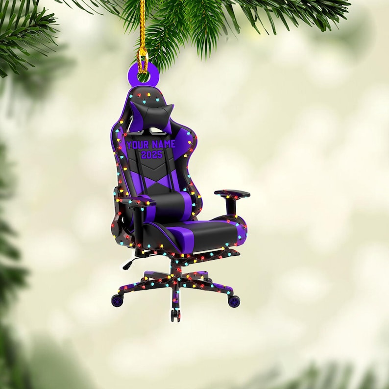 Personalized Gaming Chair Christmas Light Shape Flat Ornament, Gaming Ornament, Gamer Christmas 2025 Ornament, Christmas Gift for Boys