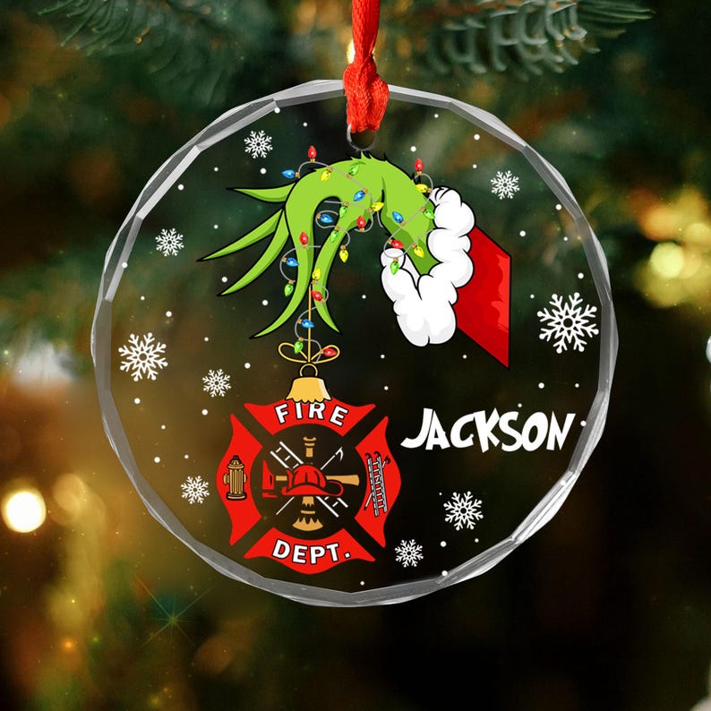 Personalized Firefighter Glass Ornament, Christmas 2025 Ornament, Custom Christmas Decoration, Gift for Fireman, Firefighter Ornament