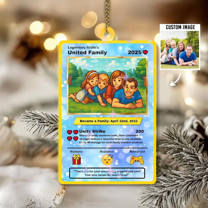 Personalized Poke Family Hologram Style Ornament, Photo Ornament X-mas, Custom Family Picture, Sentimental Ornaments, Christmas Holiday Gift