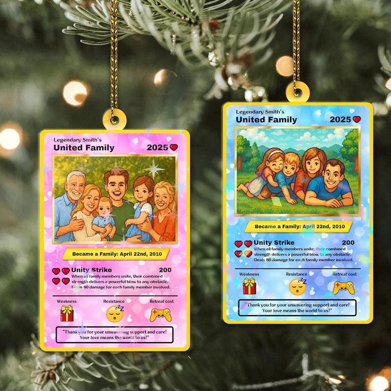 Personalized Poke Family Hologram Style Ornament, Photo Ornament X-mas, Custom Family Picture, Sentimental Ornaments, Christmas Holiday Gift