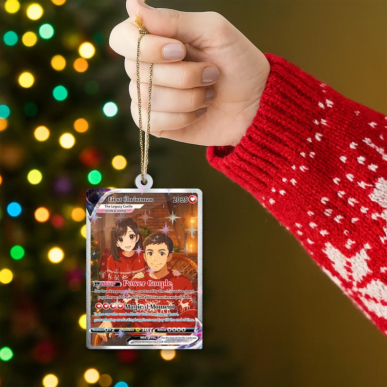 Personalized Couple Anime Photo Ornament, Poke Love Acrylic Card, Romantic Couple Gift for Christmas, Custom Acrylic Couple's Keepsake