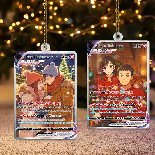 Personalized Couple Anime Photo Ornament, Poke Love Acrylic Card, Romantic Couple Gift for Christmas, Custom Acrylic Couple's Keepsake