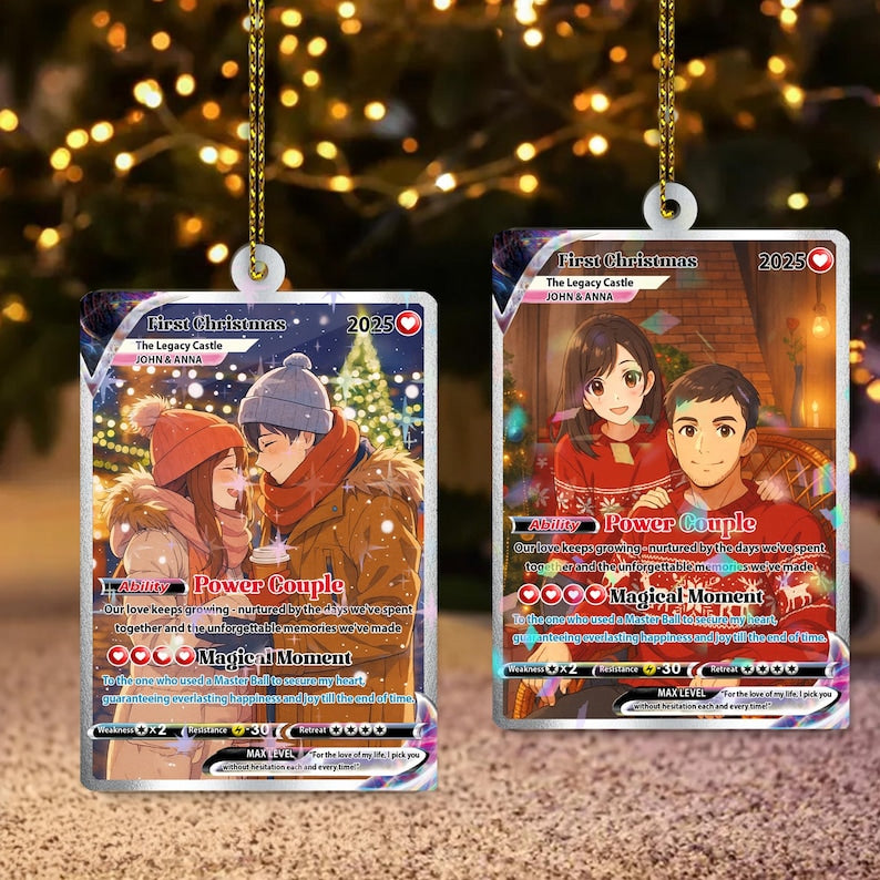 Personalized Couple Anime Photo Ornament, Poke Love Acrylic Card, Romantic Couple Gift for Christmas, Custom Acrylic Couple's Keepsake