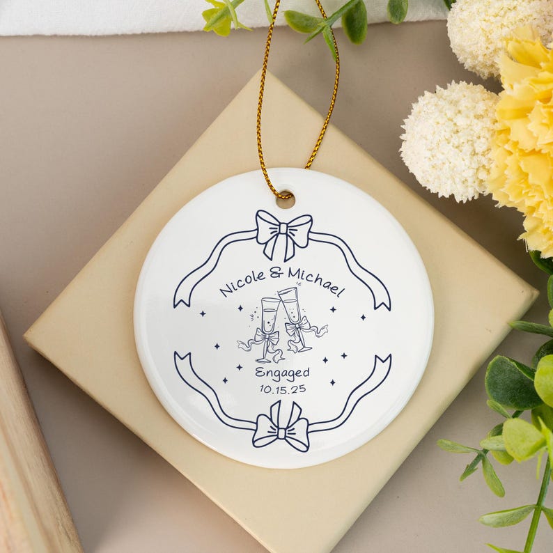Personalized Engagement Ornament for Couples, Wedding Gift for Newlyweds, Custom Married Ornament, Anniversary Gift, Bride Gift