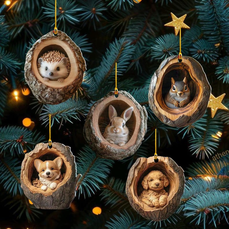 Animal 2D Flat Ornament, Rabbit Sleeping, Dog Ornament, Baby Animal Christmas Ornament, Xmas Gift for Animal Lover, Christmas Gift