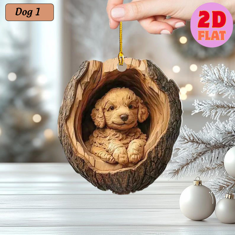 Animal 2D Flat Ornament, Rabbit Sleeping, Dog Ornament, Baby Animal Christmas Ornament, Xmas Gift for Animal Lover, Christmas Gift