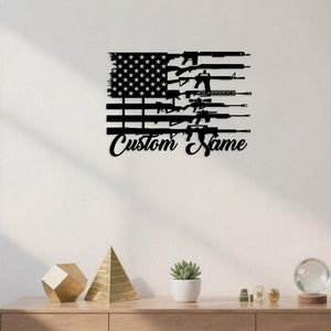 Personalized American Flag & Guns Metal Sign, USA 250th Anniversary Gift, Custom Name Patriotic Wall Art, 2nd Amendment Decor, 4th of July Gift, Gun Lover Gift, Gun sign