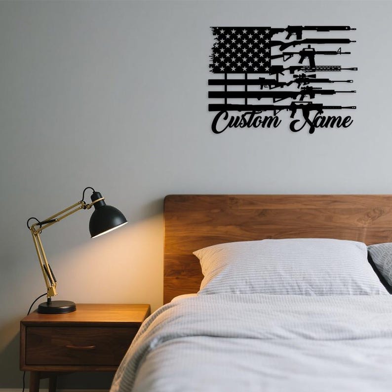 Personalized American Flag & Guns Metal Sign, USA 250th Anniversary Gift, Custom Name Patriotic Wall Art, 2nd Amendment Decor, 4th of July Gift, Gun Lover Gift, Gun sign