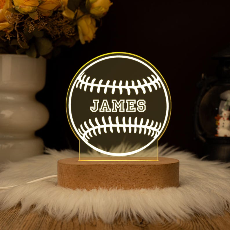Personalized Baseball Glover LED Night Light, Custom Baseball Night Lamp, Gift for Baseball Player, Sports Decor, Kids Bedroom Decor Light