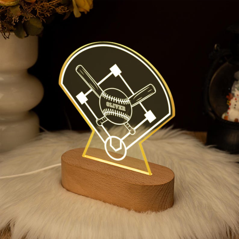 Personalized Baseball Glover LED Night Light, Custom Baseball Night Lamp, Gift for Baseball Player, Sports Decor, Kids Bedroom Decor Light