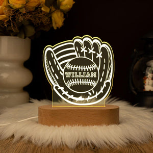 Personalized Baseball Glover LED Night Light, Custom Baseball Night Lamp, Gift for Baseball Player, Sports Decor, Kids Bedroom Decor Light
