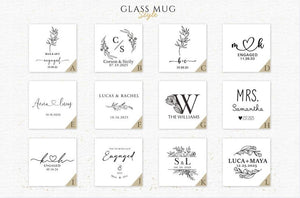 Personalised Engagement Glass Mug, Custom Wedding Mugs, Engagement Gifts, Wedding Gifts for Couple, Bridal Shower Gifts