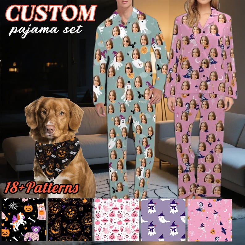 Personalized Family Halloween Pajama Set Halloween Costume Custom Photo Sleepwear Matching Halloween Halloween Outfit Halloween Gift